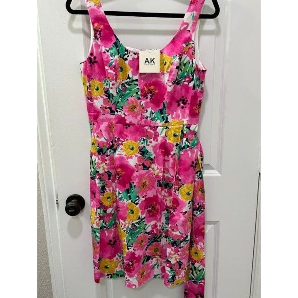 NWT Anne Klein Floral Fit & Flare Dress Sz 6 Pink Watercolor Belt Sleeveless